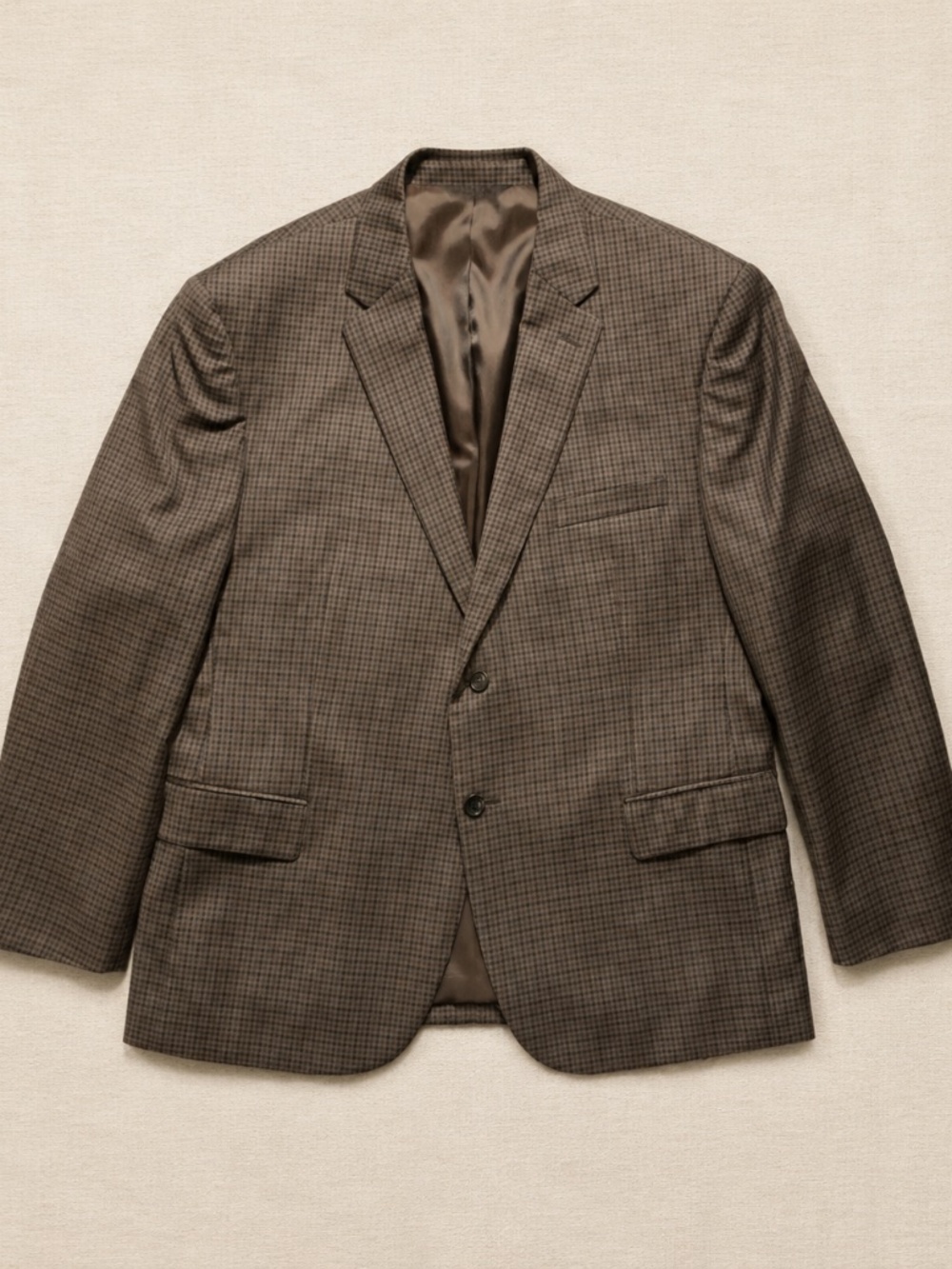 JOS A Bank Executive 46S 100% Wool Brown Micro Check Sport Coat Blazer